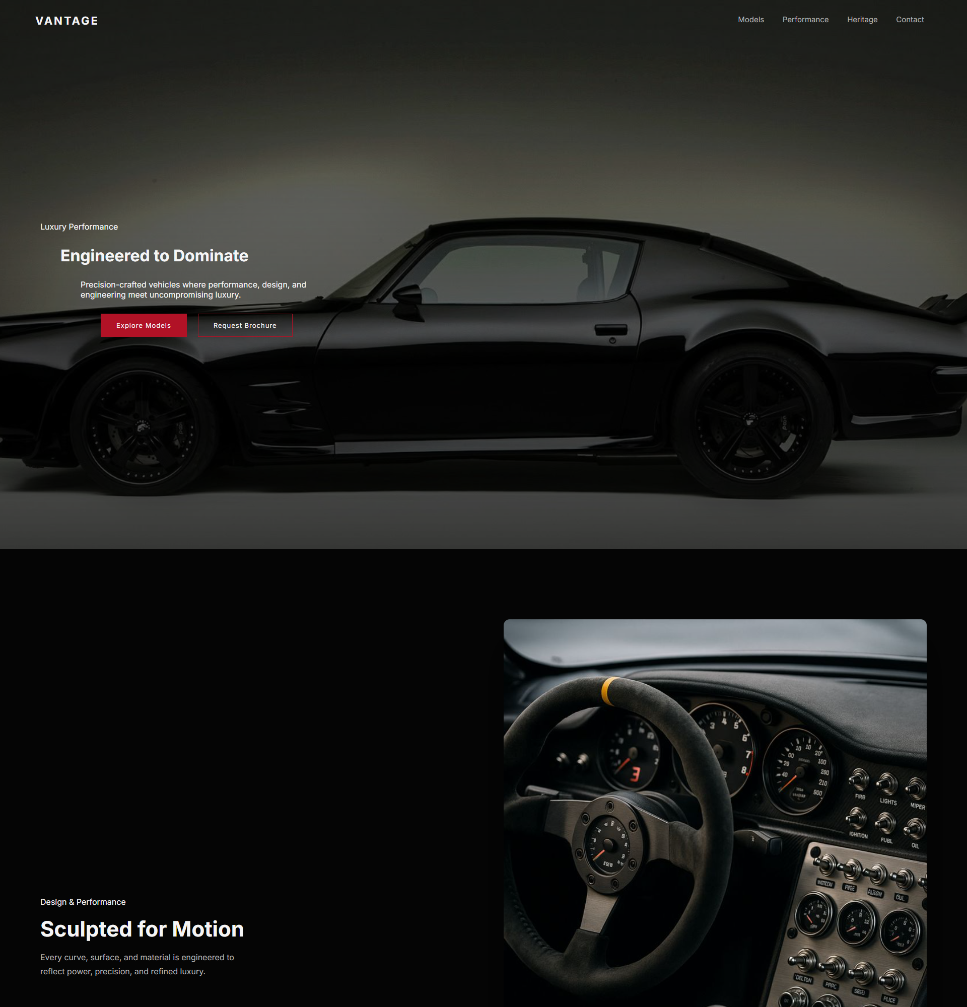 Luxury automotive website design and UI concept