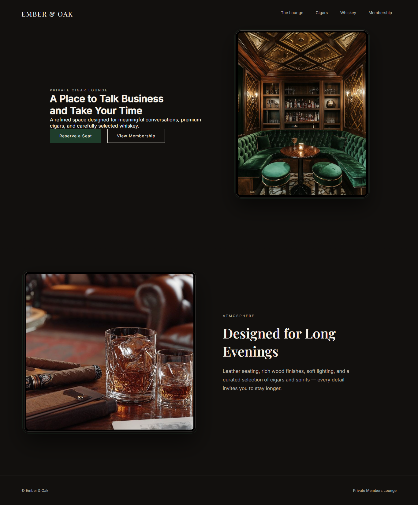 Private cigar lounge website development and branding